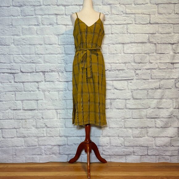 Anthropologie Farrow Mustard Plaid Midi Dress - Picture 1 of 6